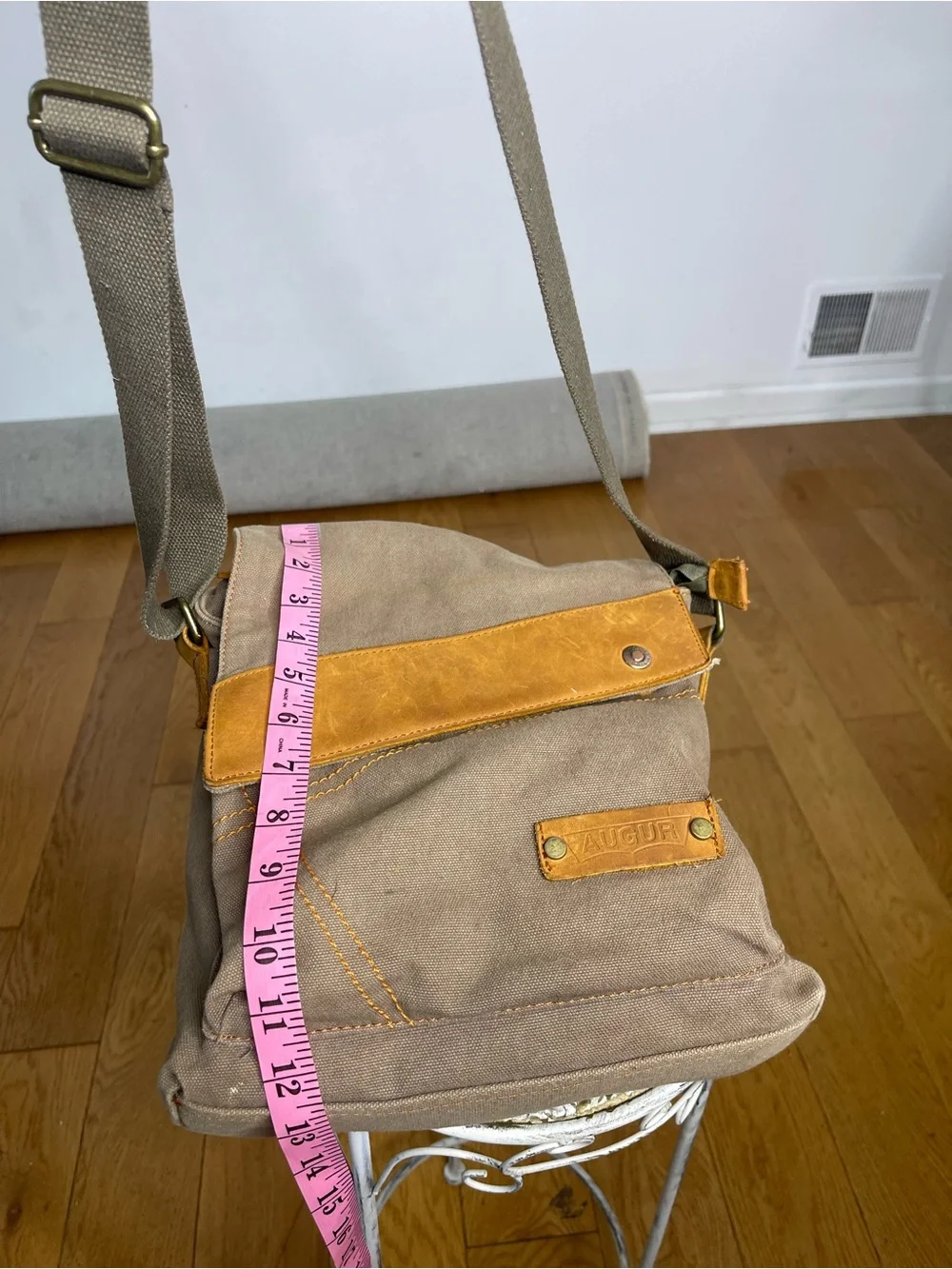 Augur Canvas Messenger Bag in Tan with Leather Trim